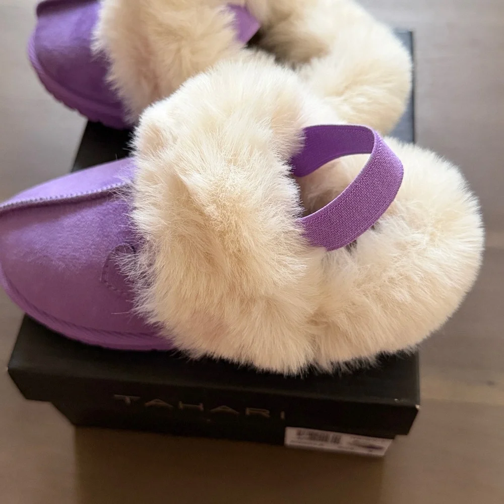 NWT faux fur purple slippers kids size 9